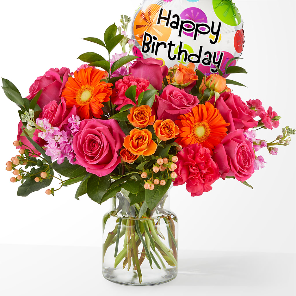 Fiesta Bouquet with Birthday Balloon – SHAW'S, West Bridgewater MA