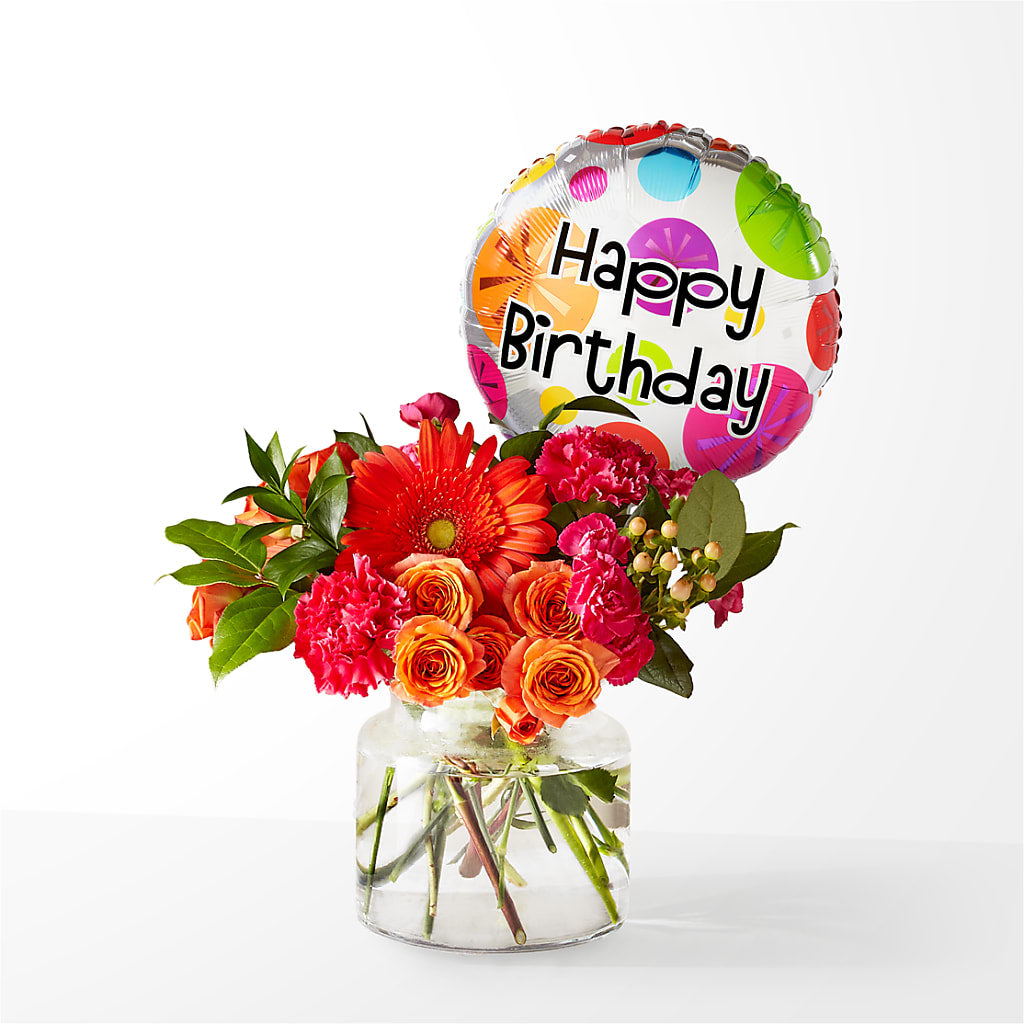 Fiesta Bouquet with Birthday Balloon – SHAW'S, West Bridgewater MA