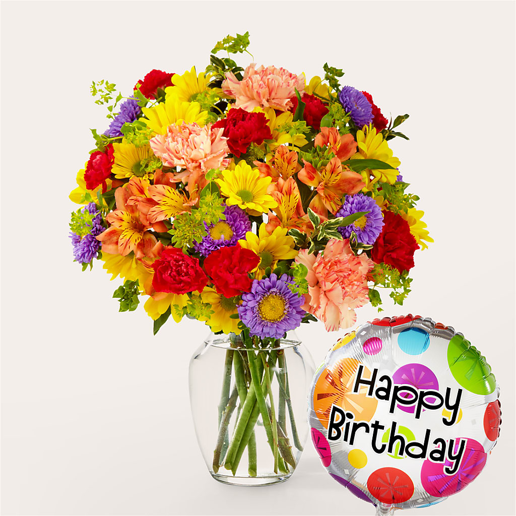 Kaleidoscope Bouquet with Birthday Balloon – SHAW'S, West Bridgewater MA