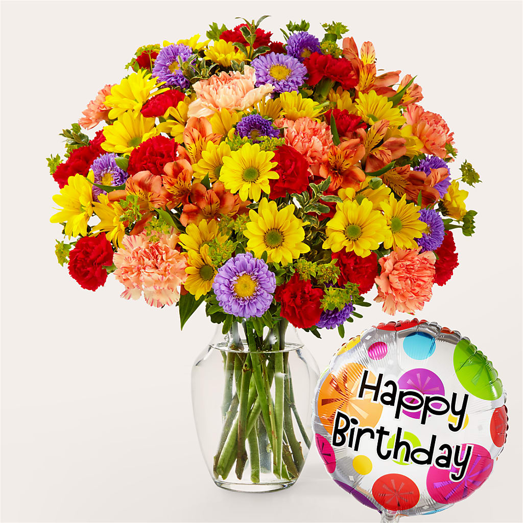 Kaleidoscope Bouquet with Birthday Balloon – SHAW'S, West Bridgewater MA