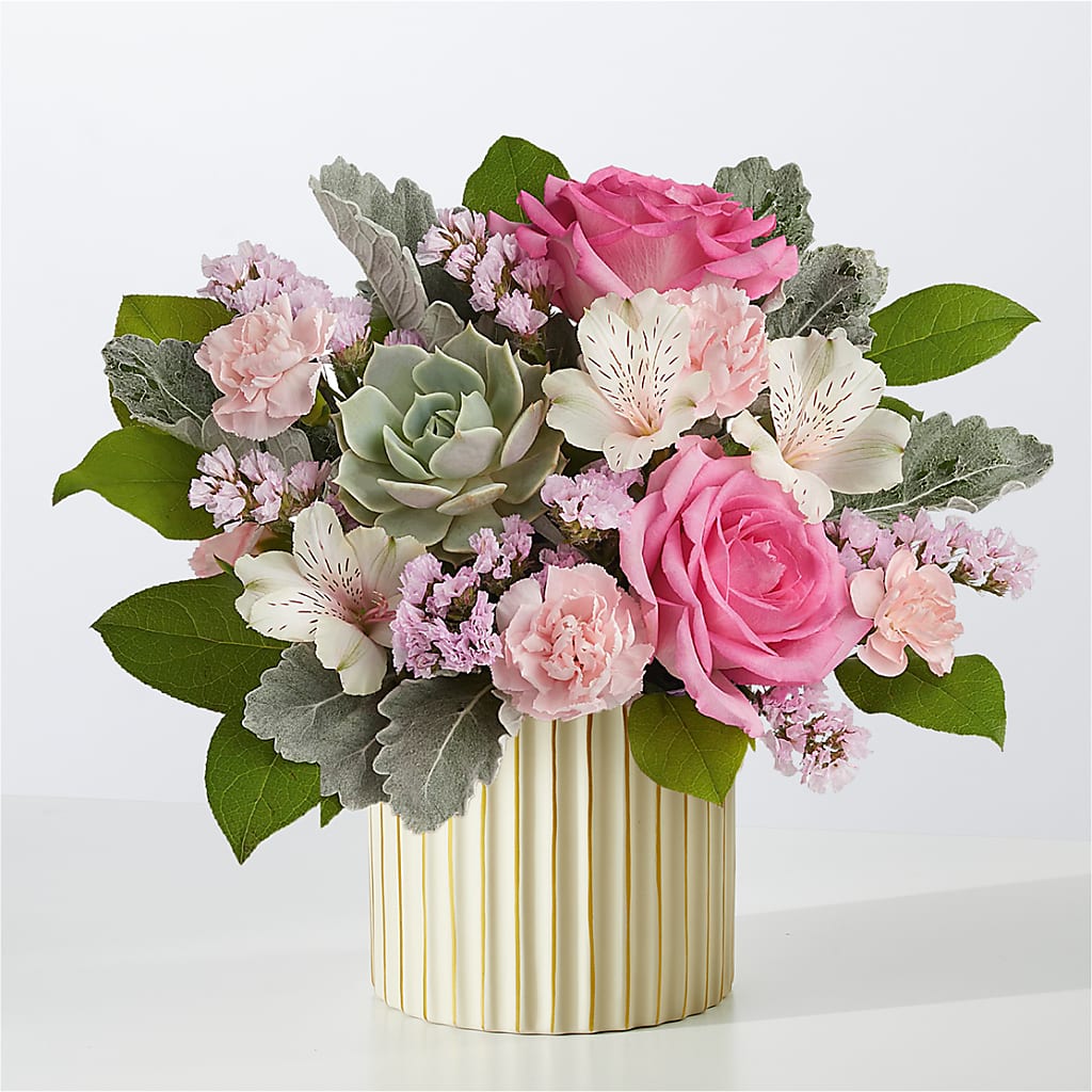 Dusty Rose Bouquet with Ivory Vase – SHAW'S, West Bridgewater MA