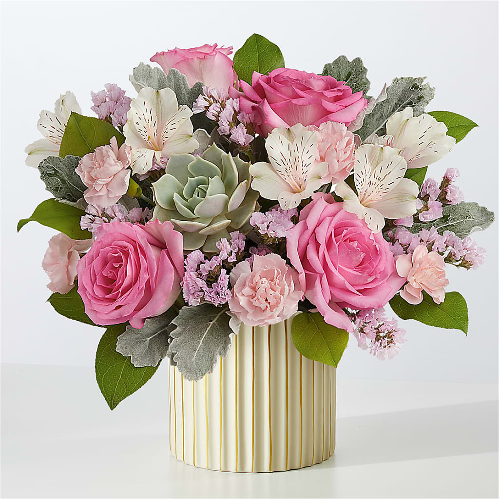 Dusty Rose Bouquet with Ivory Vase – SHAW'S, West Bridgewater MA