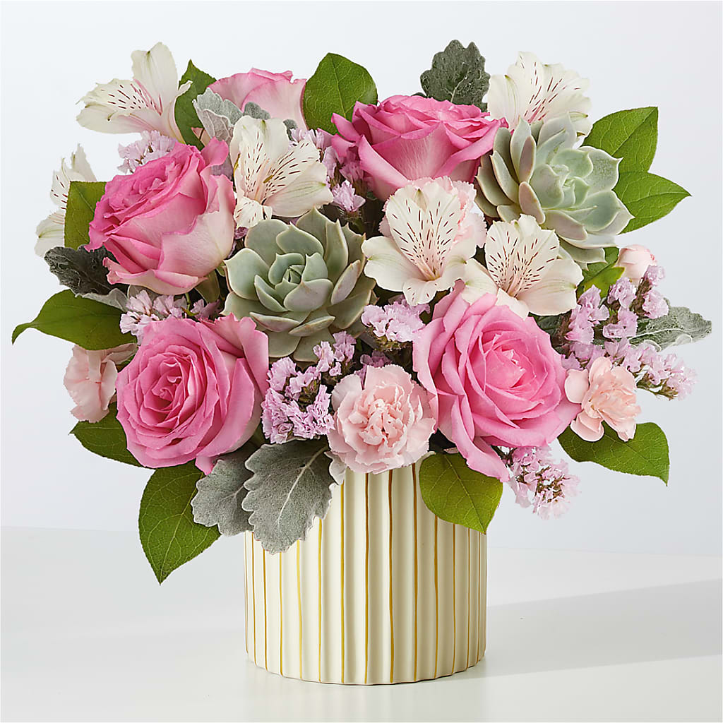 Dusty Rose Bouquet with Ivory Vase – SHAW'S, West Bridgewater MA