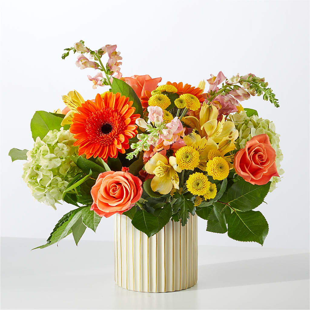 Autumn Sunshine Bouquet with Ivory Vase – SHAW'S, West Bridgewater MA
