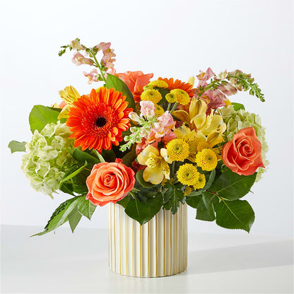 Autumn Sunshine Bouquet with Ivory Vase – SHAW'S, West Bridgewater MA